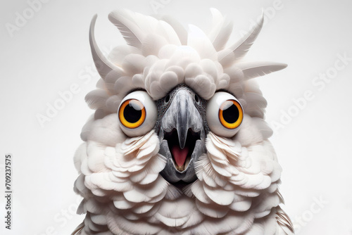 Funny Portrait of surprised Major Mitchells cockatoo with bulging big eyes on solid white background. ai generative photo