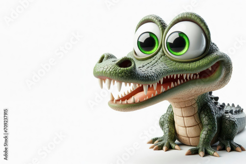 Funny Portrait of surprised alligator with bulging big eyes on solid white background. ai generative