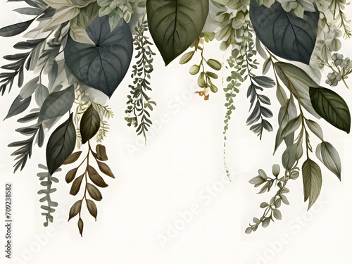 Chic Botanical Elegance Horizontal Herbal Banners for Wedding Invitations, Business Products, and Web Designs – A White Canvas Adorned with Leaves and Herbs