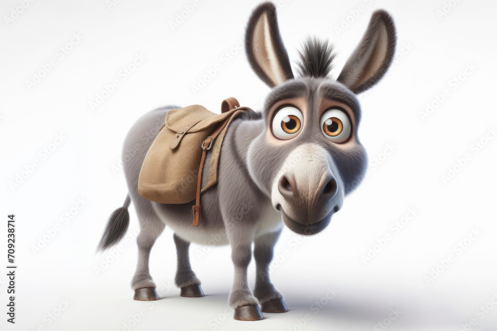 full body Funny Portrait of surprised Donkey with bulging big eyes on solid white background. ai generative full body Funny Portrait of surprised Donkey with bulging big eyes on solid white background. ai generative