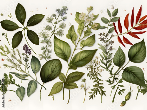 Chic Botanical Elegance Horizontal Herbal Banners for Wedding Invitations, Business Products, and Web Designs – A White Canvas Adorned with Leaves and Herbs