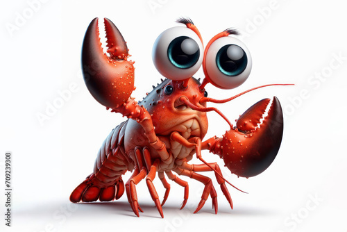 full body Funny Portrait of surprised lobster with bulging big eyes on solid white background. ai generative