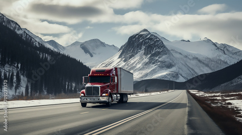 Big truck on the highway, mountains, US, Canada, Delivery truck