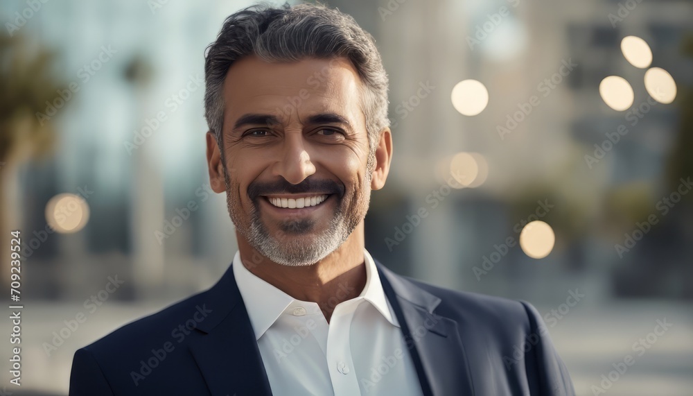 Happy middle aged muslim business man ceo entrepreneur, smiling mature professional executive manager