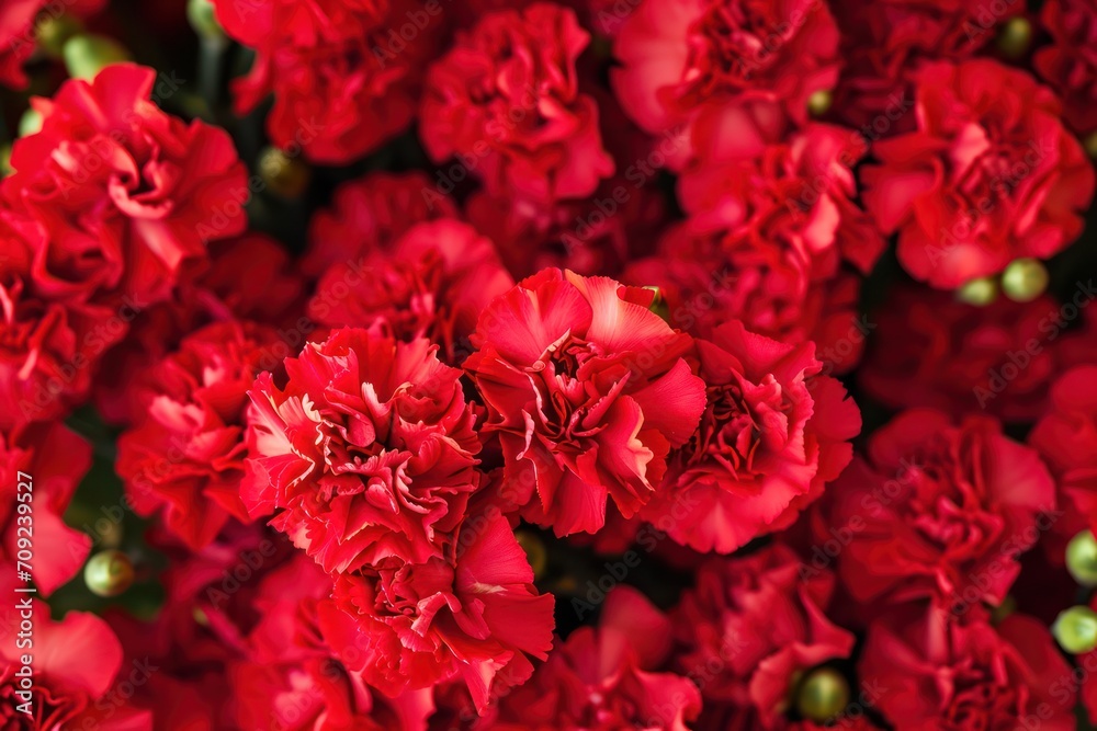 Carnations flowers with red petals Close Up. Natural wallpaper. Spring is here