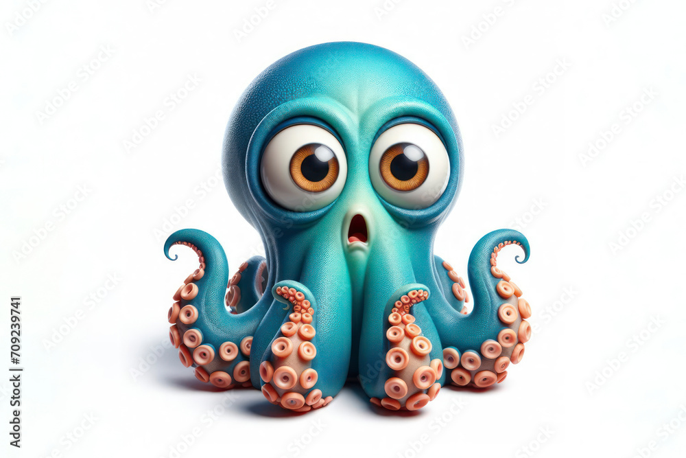 full body Funny Portrait of surprised Octopus with bulging big eyes on solid white background. ai generative full body Funny Portrait of surprised Octopus with bulging big eyes on solid white background. ai generative