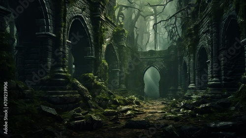 ruins of an ancient temple in the forest.