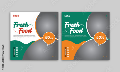 Fresh food social media banner design template. Restaurants social media poster vector illustration. Square size.