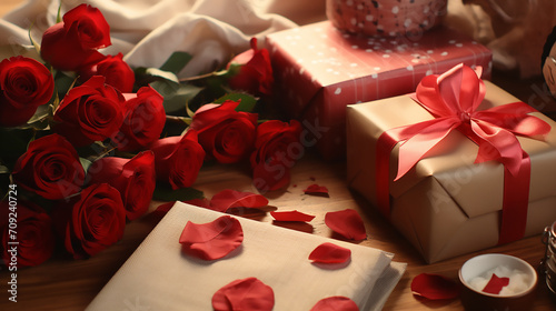 Happy Valentines Day  Love and couple  roses and gift  romantic