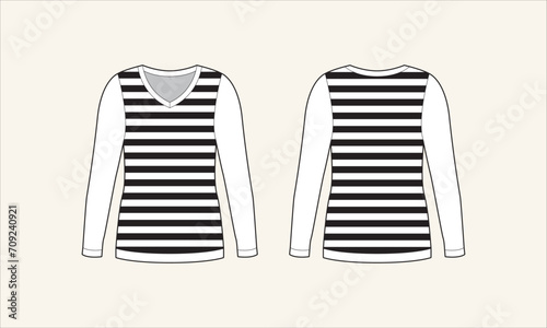 Two Color Stripe V-Neck Women Sweater Sketch for Tach Pack