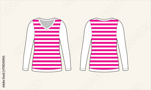 Two Color Stripe V-Neck Women Sweater Sketch for Tach Pack
