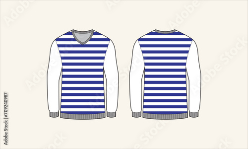 Two Color Stripe V-Neck Men's Sweater Sketch for Tach Pack