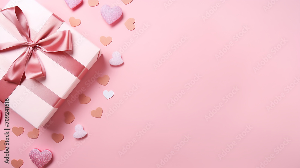 Happy Valentines Day, Romantic background with pink gift box and pink bow, commercial, anniversary, engagement, couple, happiness Happy Valentines Day, Romantic background with pink gift box and pink bow, commercial, anniversary, engagement, couple, happiness