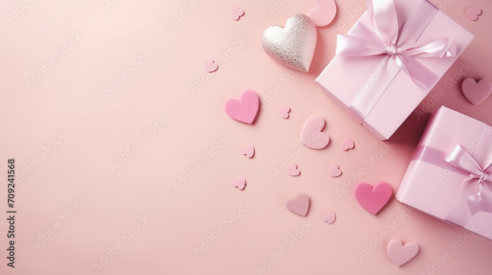 Happy Valentines Day, Romantic background with pink gift box and pink bow, commercial, anniversary, engagement, couple, happiness Happy Valentines Day, Romantic background with pink gift box and pink bow, commercial, anniversary, engagement, couple, happiness
