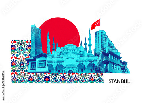 Art collage or design about Istanbul at Turkey - travel and nature background