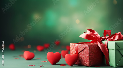 Happy Valentines Day, Romantic background with red gift box and pink bow, commercial, anniversary, engagement, couple, happiness