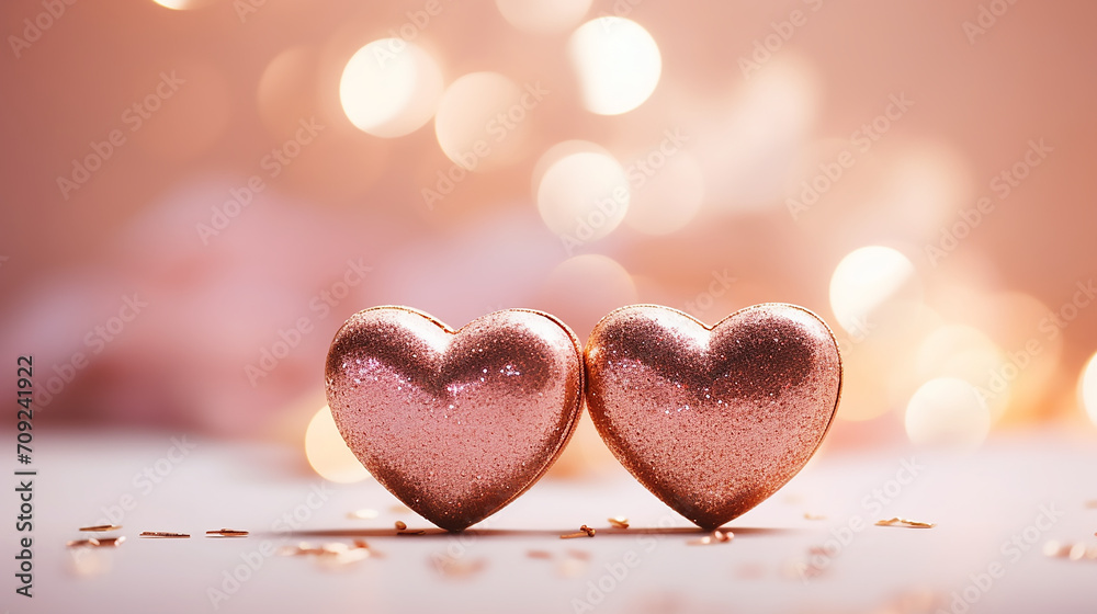 Two shiny hearths, Happy Valentines Day, Romantic background, commercial, anniversary, engagement, couple, happiness