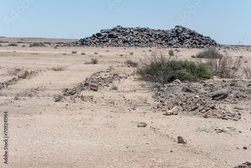 rock boulders butte in desert, near Trekkopje, Namibia
