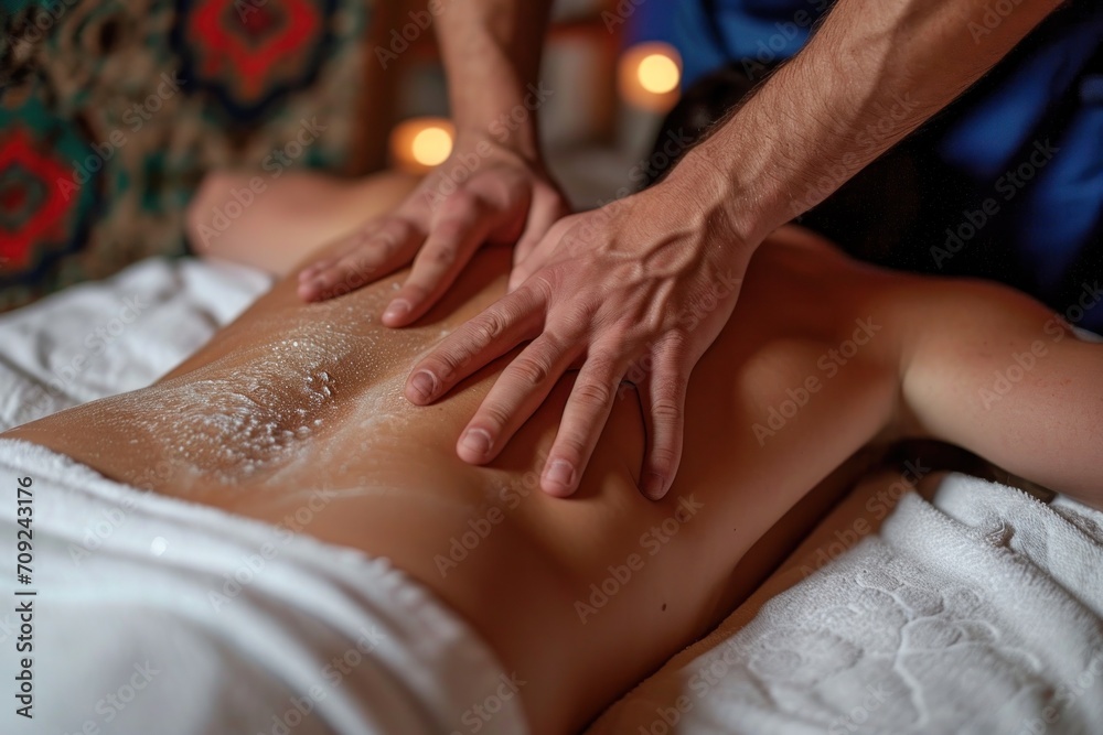Naklejka premium a woman getting a back massage at spa