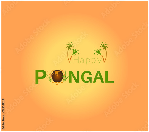 South Indian harvesting festival, Happy Pongal celebrations greetings with Pongal elements, banana leaf with Pongal food, traditional food and clay pot, vector illustration design. (Makar Sankranti)