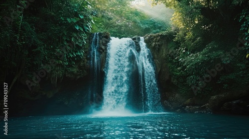 Mystic Waterfall Oasis  Lush Greenery Surrounding a Serene Tropical Waterfall