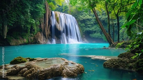 Mystic Waterfall Oasis  Lush Greenery Surrounding a Serene Tropical Waterfall