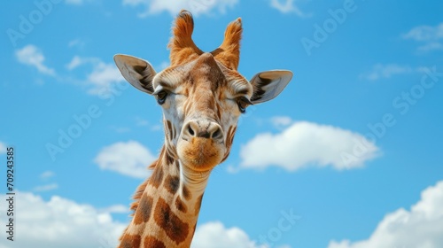 Curious Observer: Giraffe Head against a Blue Sky
