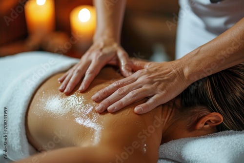 a woman getting a back massage at spa
