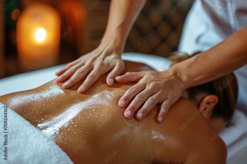 a woman getting a back massage at spa a woman getting a back massage at spa