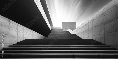 A minimalistic composition of straight lines and sharp angles in a black and white color scheme. Emphasize simplicity and stark contrasts. Use a wide-angle lens to capture the architectural details.