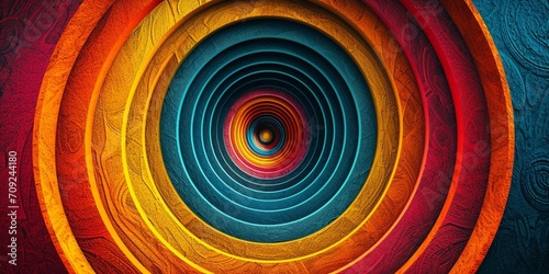 A symmetrical composition of concentric circles in vibrant, contrasting colors. Experiment with different sizes and arrangements to create an optical illusion effect.