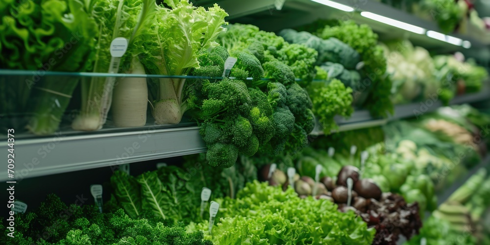 Vibrant Green Vegetables on Supermarket Shelves Vibrant Green Vegetables on Supermarket Shelves