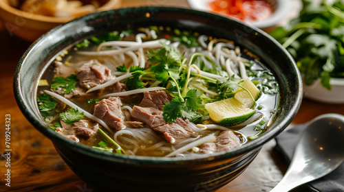 bowl with Vietnamese pho soup