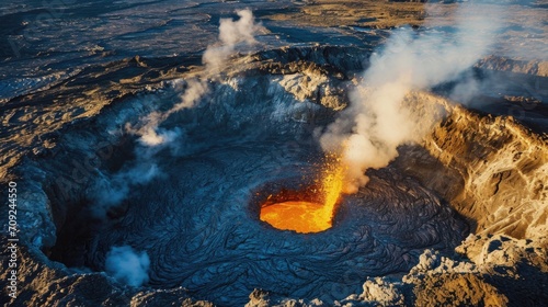 An aerial view of the volcanic eruption in the National Park