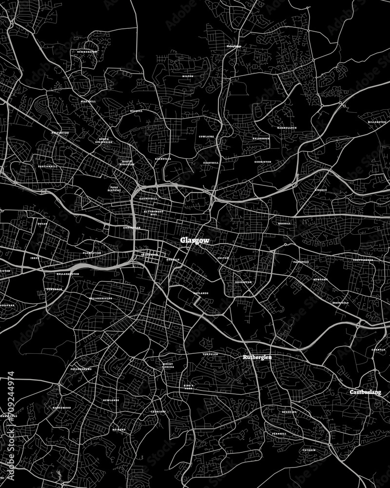 Glasgow UK Map, Detailed Dark Map of Glasgow UK