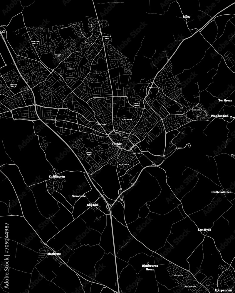 Luton UK Map, Detailed Dark Map of Luton UK