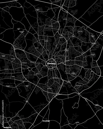 Coventry UK Map, Detailed Dark Map of Coventry UK
