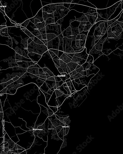 Cardiff UK Map, Detailed Dark Map of Cardiff UK
