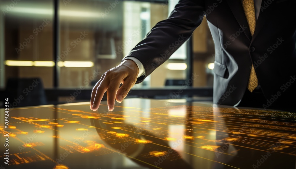 Fototapeta premium Technology and business work cybersecurity, humanoid machine learning, touch a big data network connection on cyberspace, database management and artificial intelligence based on holograms technology.