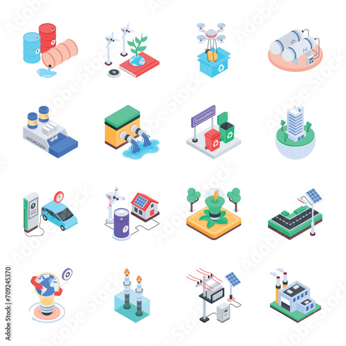 Collection of Eco Energy Isometric Icons