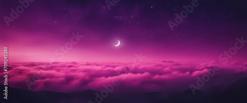 magenta gradient mystical moonlight sky with clouds and stars