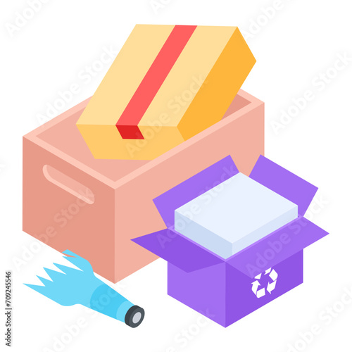 Easy to edit isometric icon of recyclable packaging