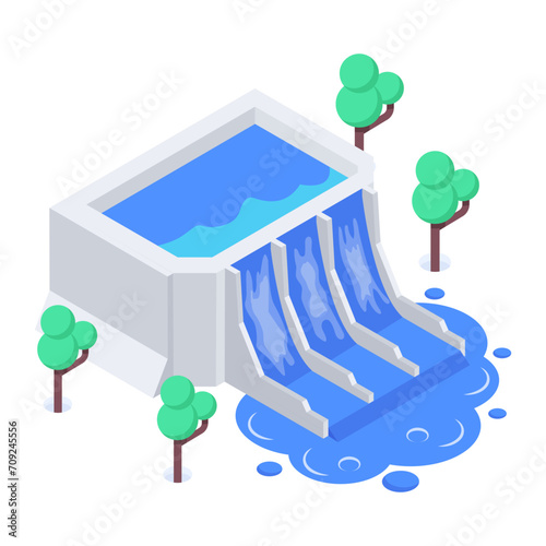 Grab this isometric icon of hydro plant 