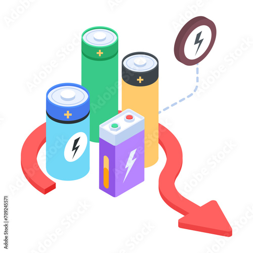 Download isometric icon depicting rechargeable batteries 