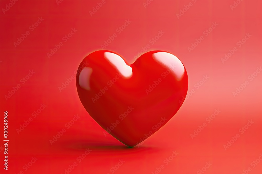 Shiny red heart floating on a red background.