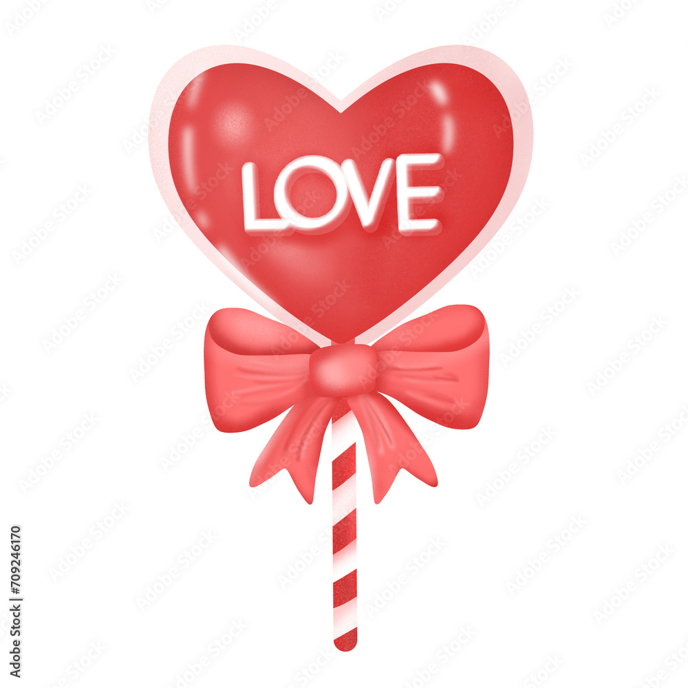 Valentines hearts love lollipop with bow clipart