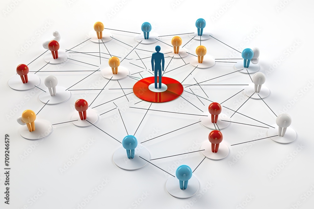 3D network concept with figures connected around a central figure. 3D network concept with figures connected around a central figure.