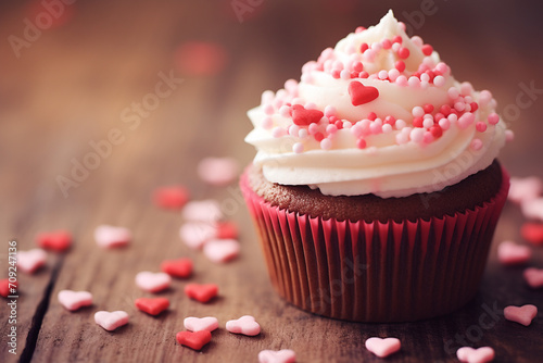delicious cupcake for Valentine Day close-up created with Generative Ai