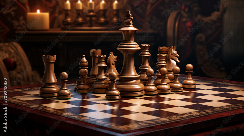 Create an image showcasing a king amd queen on an elegant old world chessboard created with Generative Ai Create an image showcasing a king amd queen on an elegant old world chessboard created with Generative Ai