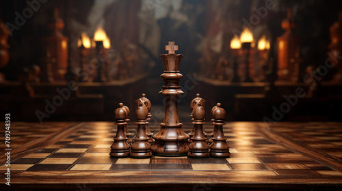 Create an image showcasing a king amd queen on an elegant old world chessboard created with Generative Ai photo